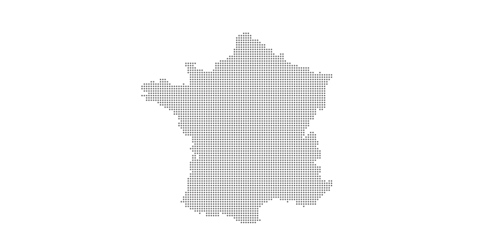 Carte en pointillés de l'illustration vectorielle de la France avec un fond sombre symbolisant les donateurs francais qui soutiennent financièrement l'association Jamet Sporting Club Bellevue à Nantes